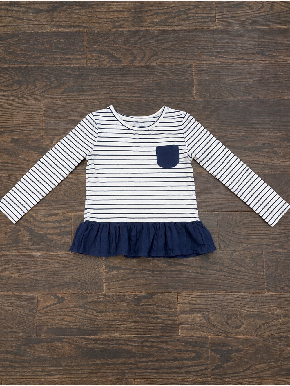 Carters Girls' Navy & White Striped Long-Sleeve Top with Ruffle Hem